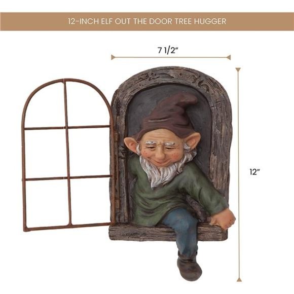 12-inch Elf Out The Door Tree Hugger -Yard Decorations -Whimsical Tree Sculpture - Picture 2 of 7
